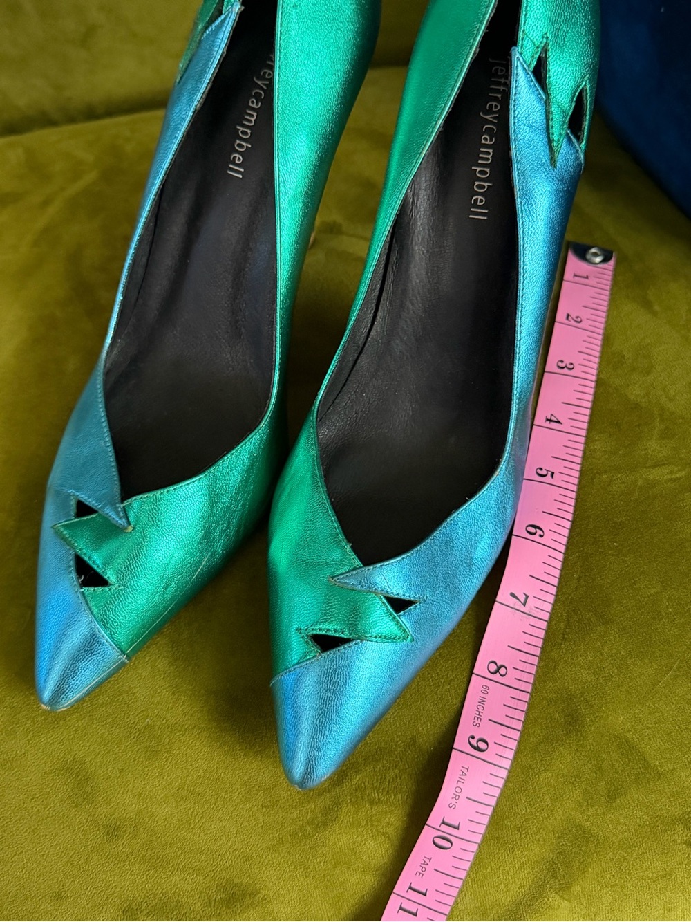 Jeffrey Campbell Electric Teal & Turquoise Peak-a-Boo Pointed Toe Pumps - Picture 2 of 16